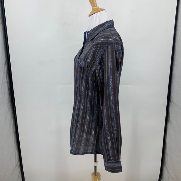 Wrangler Rock 47 Shirt Women M Medium Stripe Cotton Blend Rhinestone Snap Button - Picture 4 of 9